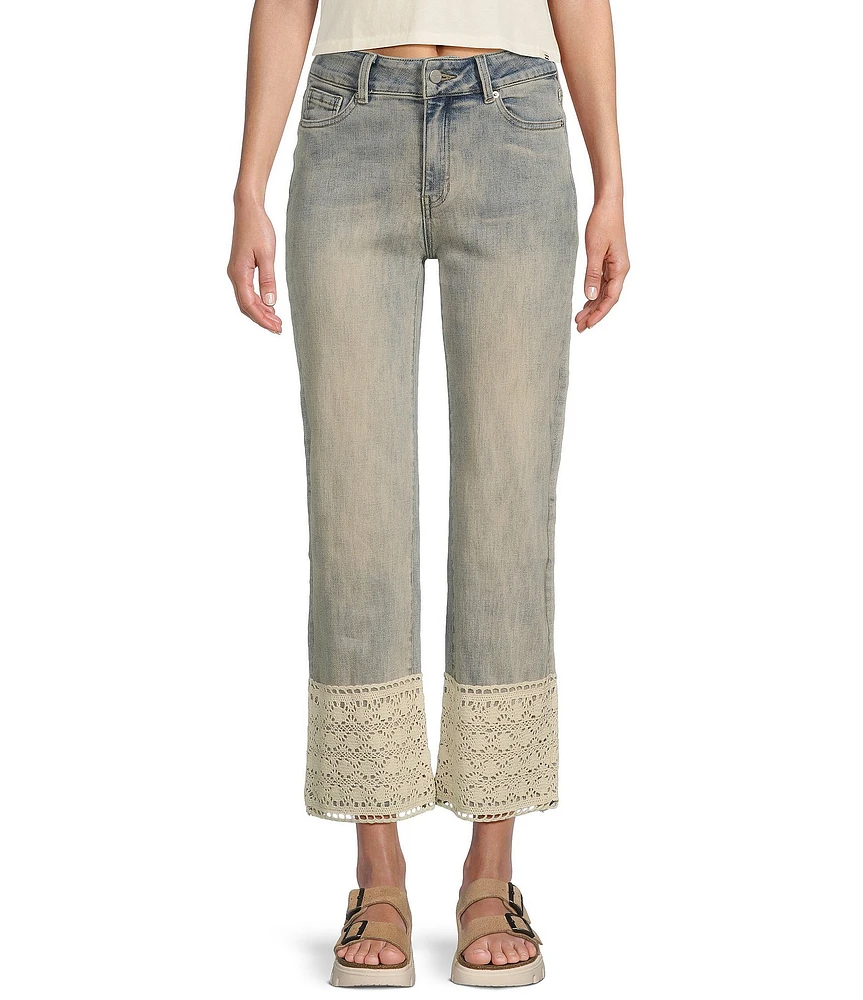 Prosperity Denim Mid Rise Straight Leg Crochet Hem Cropped Jeans