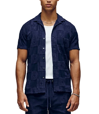 Psycho Bunny Kelvin Jacquard Terry Cloth Short Sleeve Woven Camp Shirt