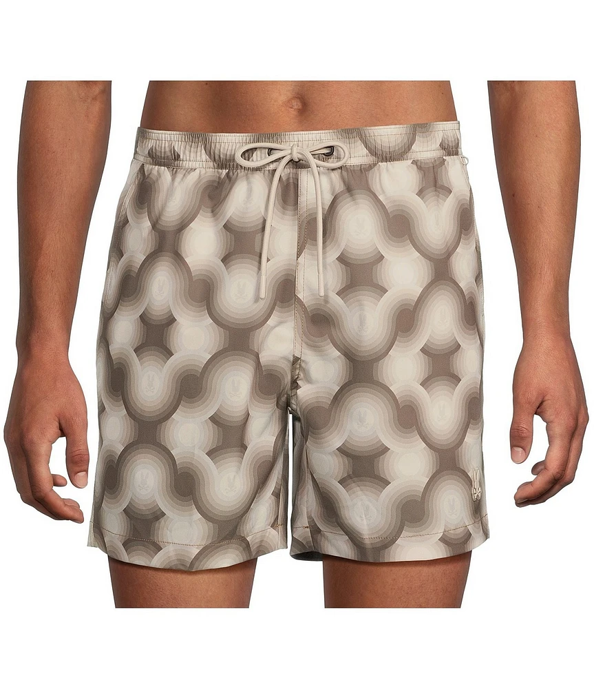 Psycho Bunny Paros 5 3/4#double; Inseam Printed Swim Trunks