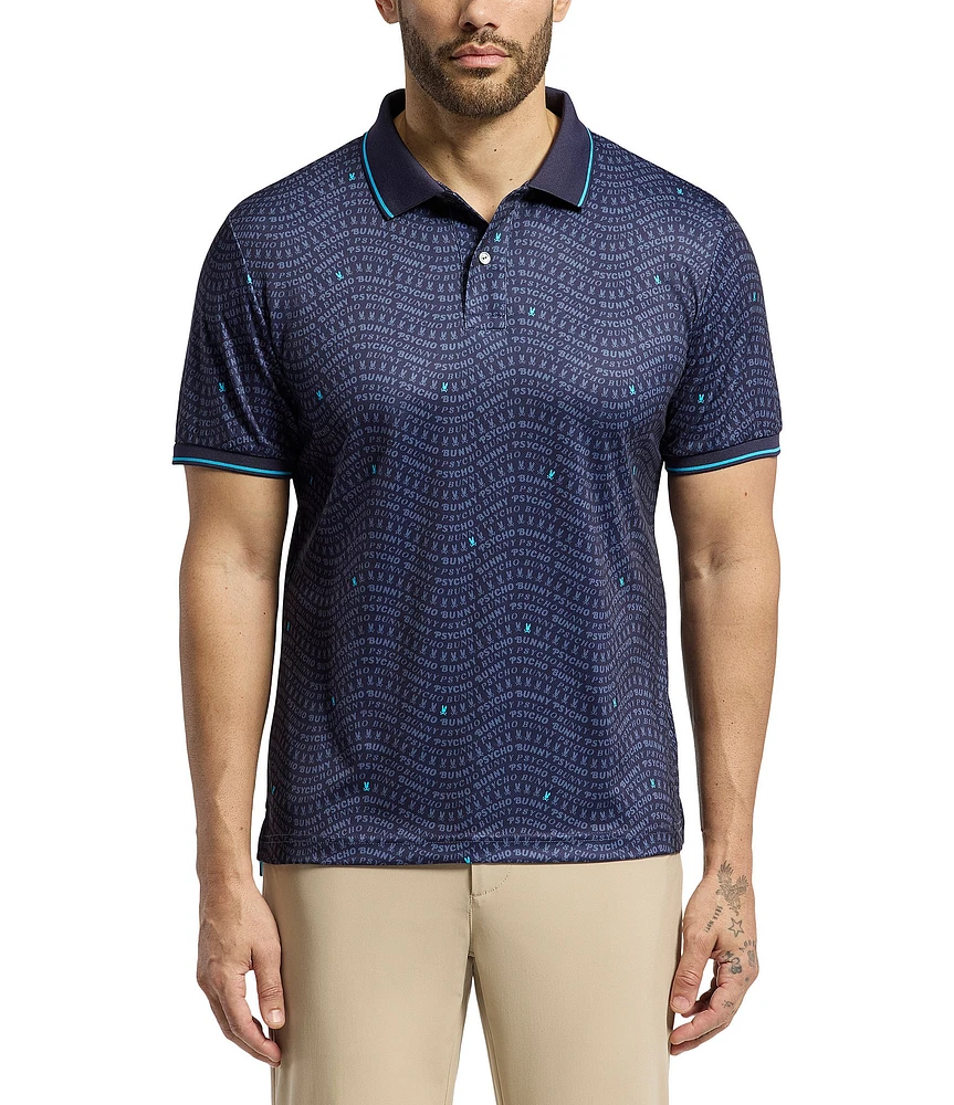 Psycho Bunny Winston Sport Allover Print Short Sleeve Polo Shirt