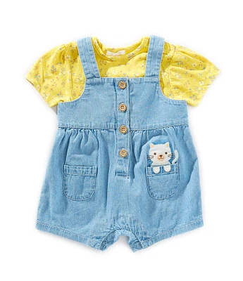 Purebaby Baby Girls Organic Cotton Pocket Overall With Layering Floral T-Shirt Set