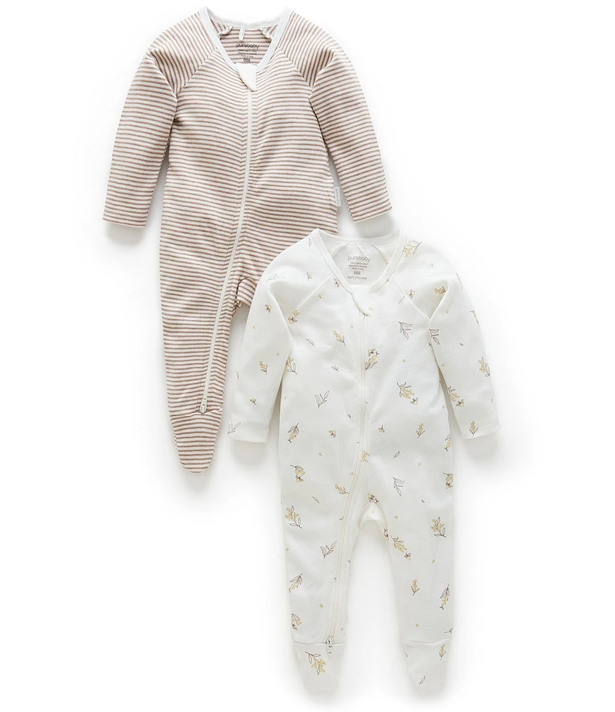 Purebaby Baby Organic Cotton Printed Footie Coverall 2-Pack