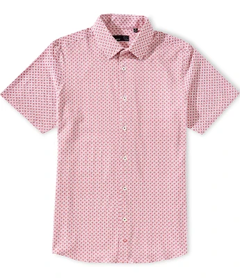 Quieti Diagonal Geo Print Stretch Short Sleeve Woven Shirt