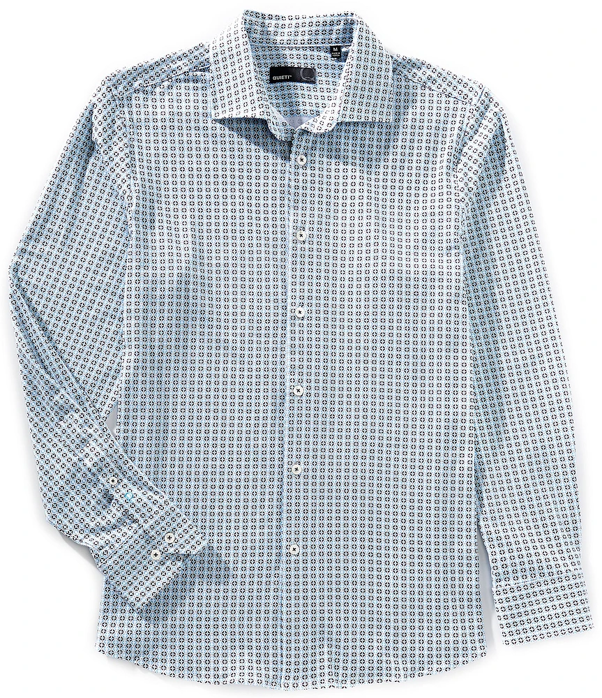 Quieti Geo Print Stretch Long Sleeve Woven Shirt