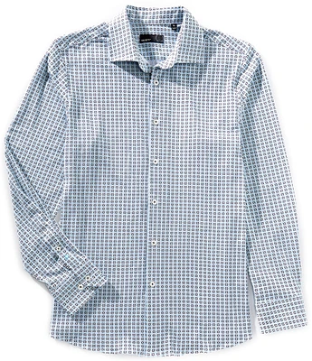 Quieti Geo Print Stretch Long Sleeve Woven Shirt
