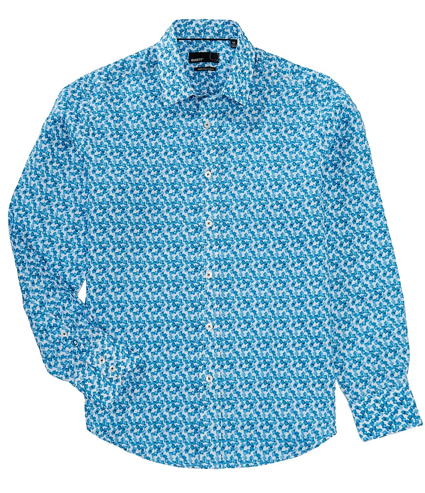 Quieti Linen Box Print Long Sleeve Woven Shirt