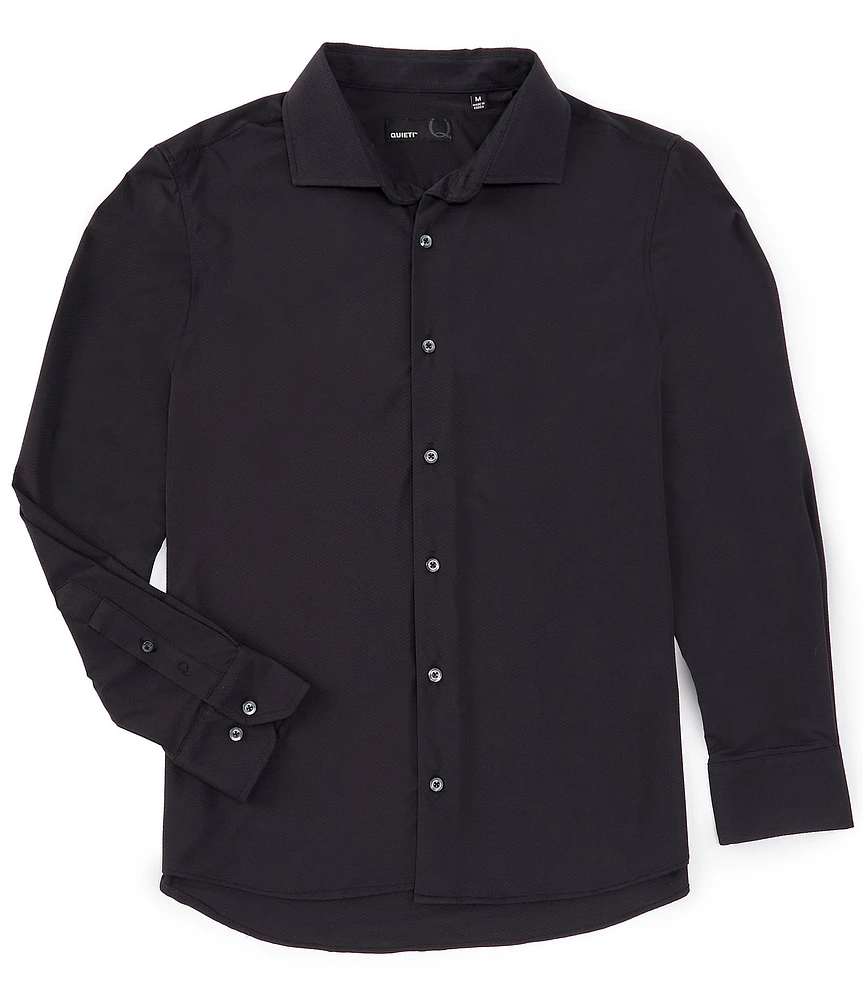 Quieti Stretch Solid Textured Dobby Long Sleeve Woven Shirt