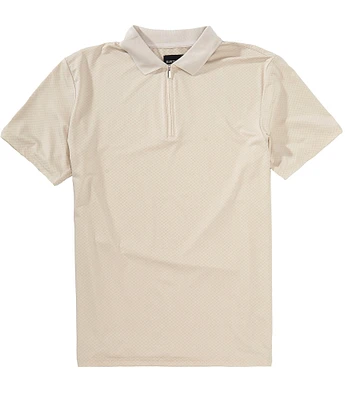 Quieti Tonal Check Print Short Sleeve Quarter-Zip Polo Shirt