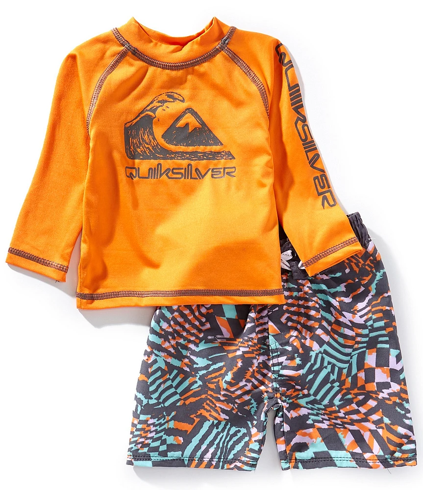 Quiksilver Baby Boys Raglan-Sleeve Logo Rashguard Knit T-Shirt & Printed Microfiber Boardshorts Set