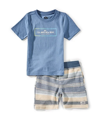 Quiksilver Little Boys Short Sleeve Graphic T-Shirt & Matching Stripe Shorts Set