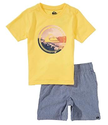 Quiksilver Little Boys Short Sleeve Circle Logo Knit T-Shirt & Stretch Tech Shorts Set