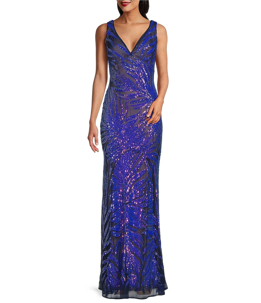 R & M Richards 2 Tone Rainbow Sequin Sheath Dress