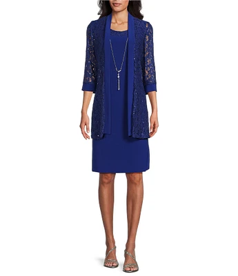 R & M Richards 3/4 Illusion Sleeve Scoop Neck 2-Piece Jacket Dress