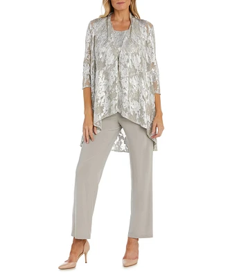 R & M Richards 3/4 Sleeve Scoop Neck 3-Piece Pant Set