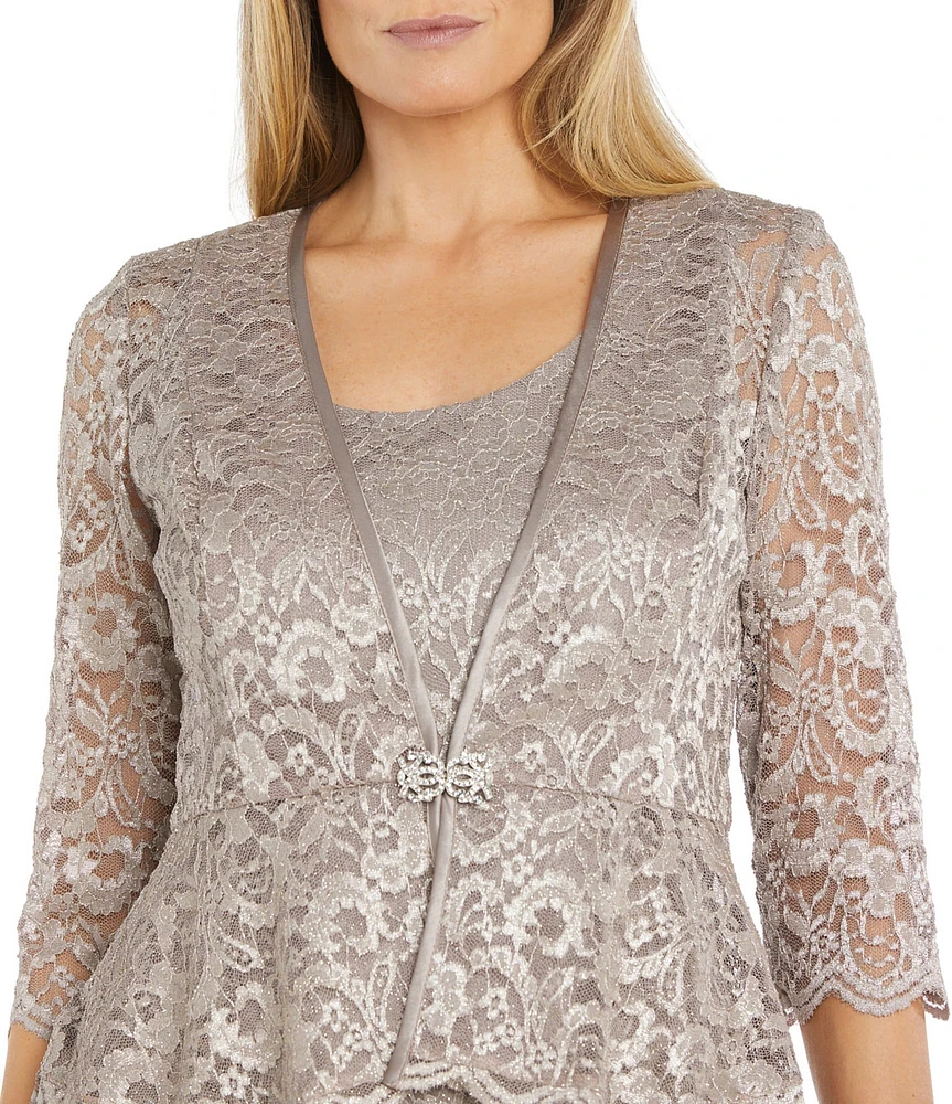 R & M Richards 3/4 Sleeve Scoop Neck Lace 2-Piece Jacket Dress
