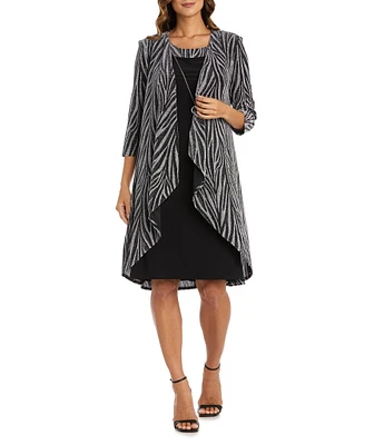 R & M Richards Crew Neck Metallic Jacquard 2-Piece Jacket Dress