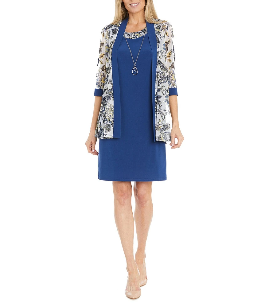 R & M Richards Petite Size 2-Piece Printed Jacket Dress