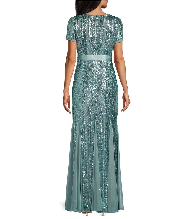 R & M Richards Short Sleeve Crew Neck Godet Skirt Beaded Rainbow Sequin Power Mesh Gown | Brazos Mall R & M Richards Short Sleeve Crew Neck Godet Skirt Beaded Rainbow Sequin Power Mesh Gown | Brazos Mall