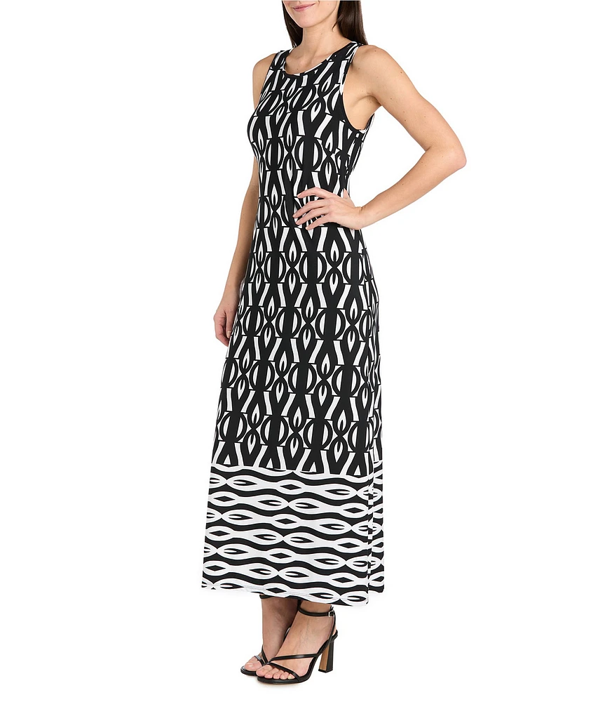R & M Richards Sleeveless Geo Print Sheath Maxi Dress