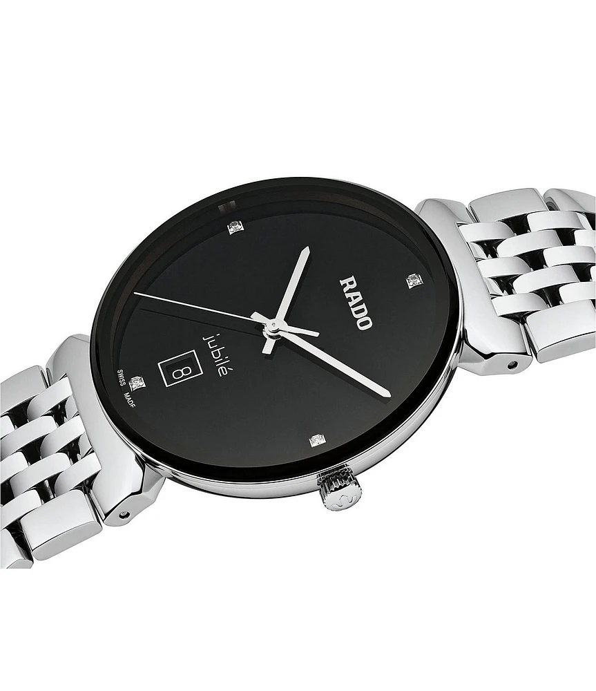 RADO Unisex Florence Classic Diamonds Quartz Analog Black Dial Silver Stainless Steel Bracelet Watch