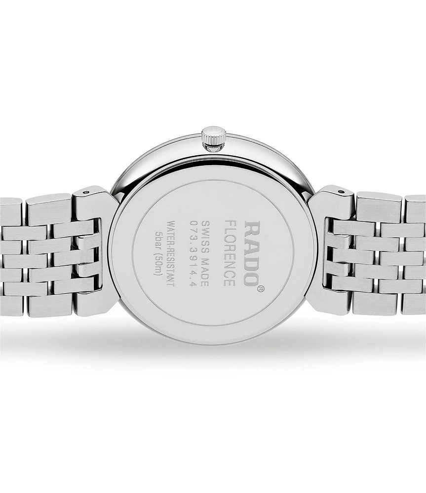 RADO Unisex Florence Classic Diamonds Quartz Analog Black Dial Silver Stainless Steel Bracelet Watch