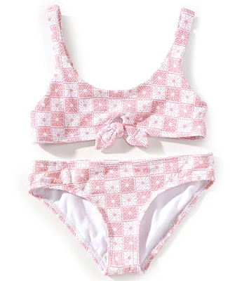 Raisins Big Girls Check Print Tie Front Bralette Top & Hipster Bottom 2-Piece Swim Set