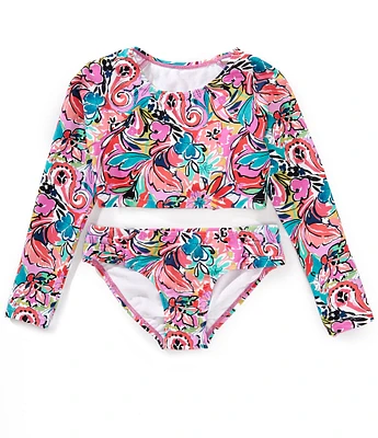 Raisins Big Girls Long Sleeve Floral Cropped Rashguard Top & Matching Hipster Bottom Two-Piece Swimsuit