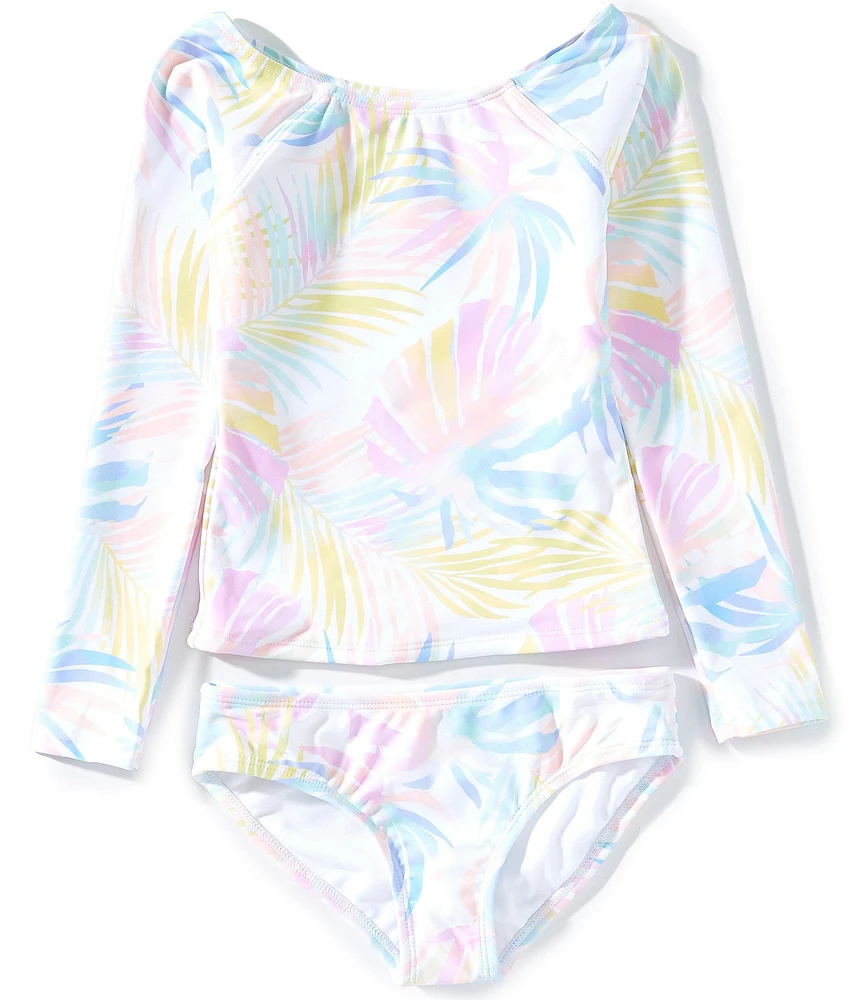 Raisins Big Girls Long Sleeve Palm Print Rashgaurd Swim Top & Hipster Bottom 2-Piece Swimsuit