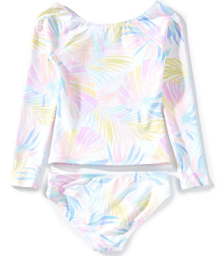 Raisins Big Girls Long Sleeve Palm Print Rashgaurd Swim Top & Hipster Bottom 2-Piece Swimsuit