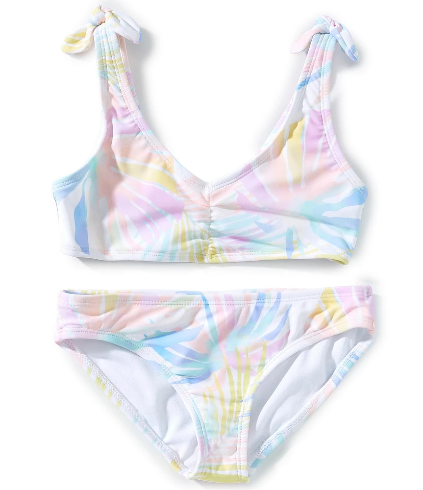 Raisins Big Girls Palm Print Wahine Tie Shoulder Bralette Top & Hipster Bottom 2-Piece Swim Suit