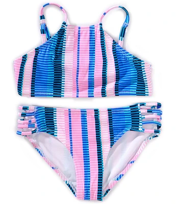 Raisins Big Girls Striped Textured Bralette Top & Matching Hipster Bottom Two-Piece Swimsuit