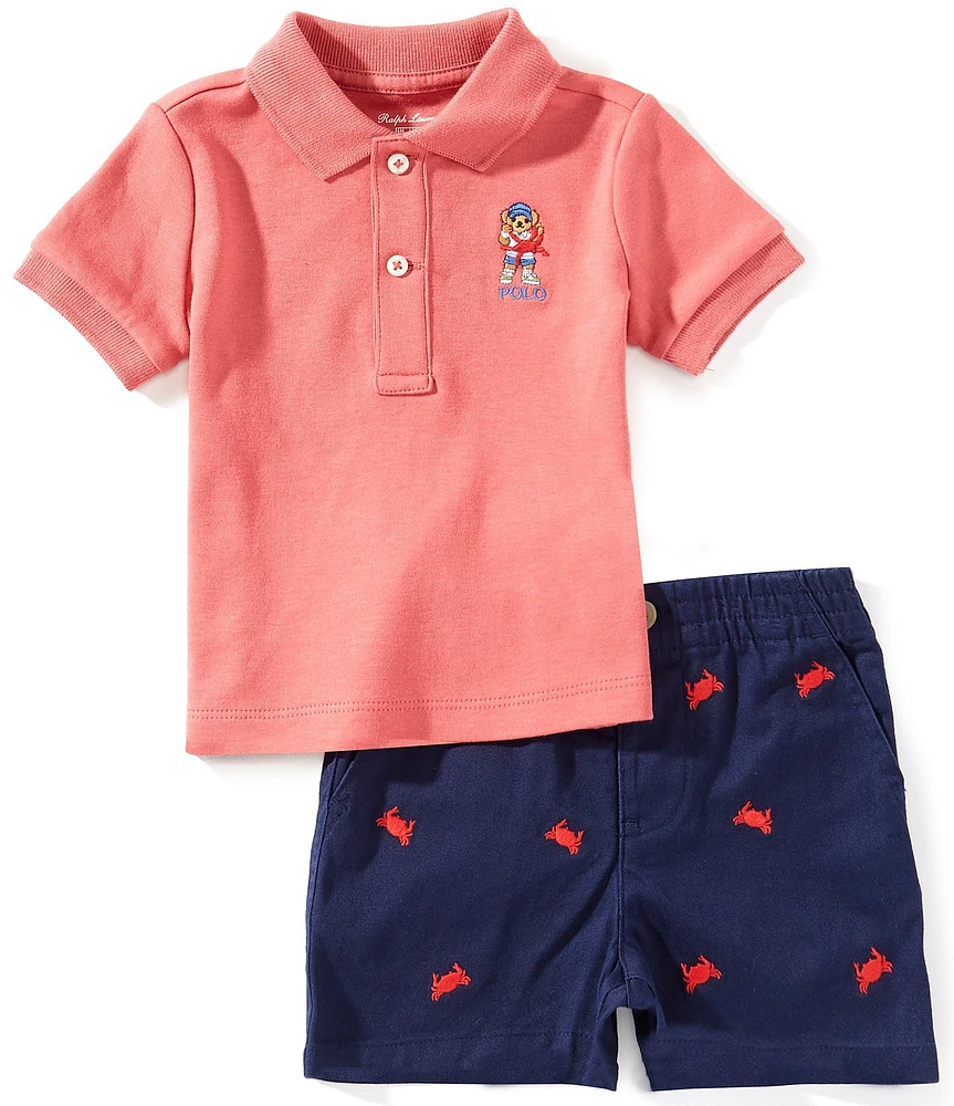 Ralph Lauren Baby Boys Short Sleeve Bear Polo Shirt & Chino Shorts Set