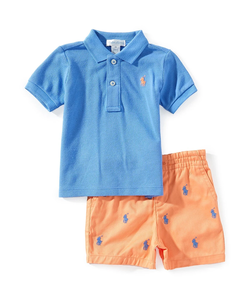 Ralph Lauren Baby Boys Short-Sleeve Mesh Polo Shirt & Chino Shorts Set