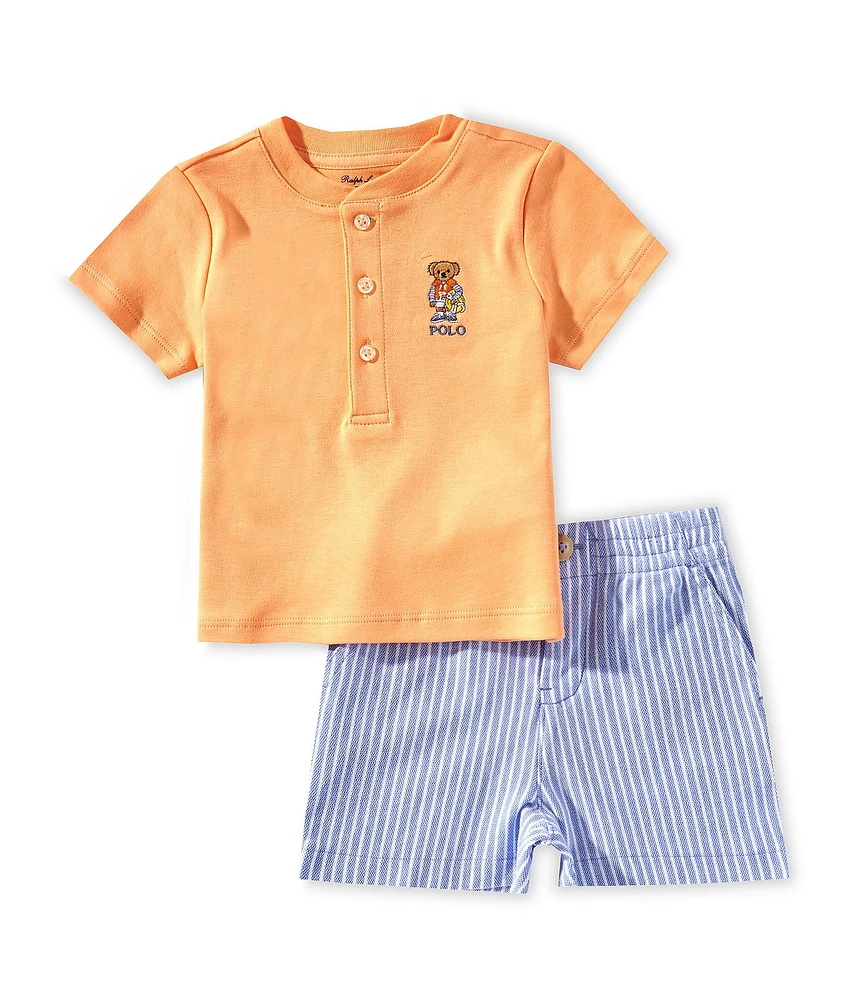Ralph Lauren Baby Boys Short Sleeve Polo Bear Henley T-Shirt & Mesh Shorts Set