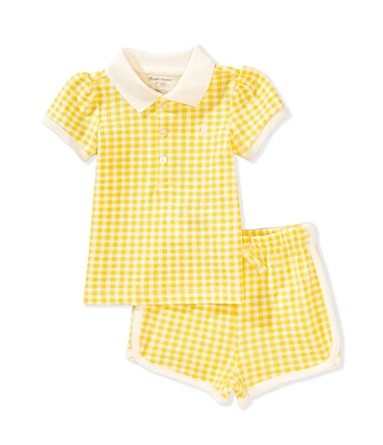 Ralph Lauren Baby Girls Puffed-Sleeve Gingham Mesh Polo Shirt & Short Set