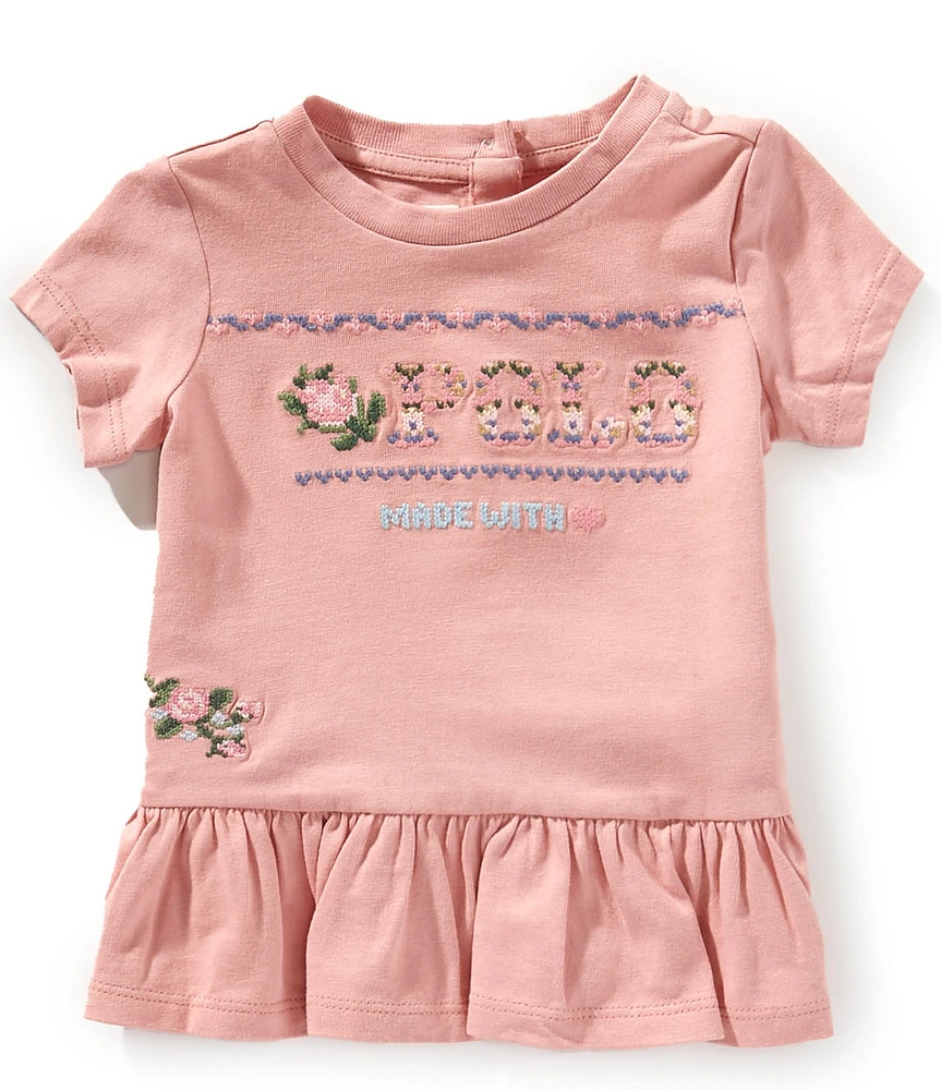 Ralph Lauren Baby Girls Short Sleeve Logo Peplum Jersey T-Shirt