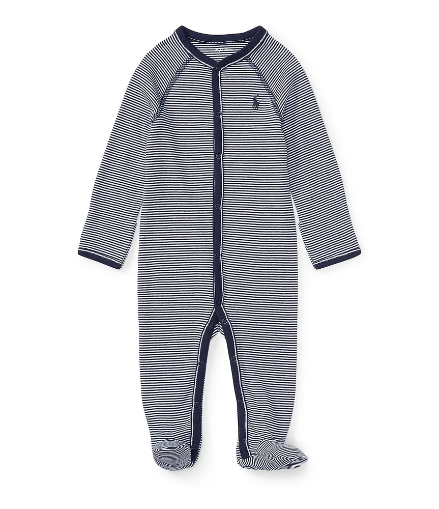 Ralph Lauren Baby Boys Solid-Trim Striped Footie Coverall
