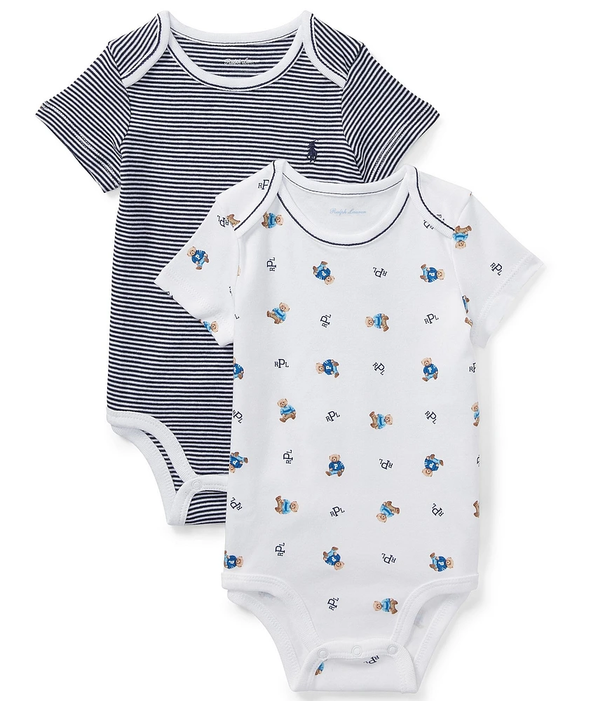 Ralph Lauren Baby Boys Stripe & Bear Printed Short Sleeve Bodysuit 2-Pack