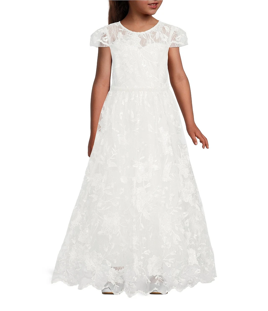 Rare Editions Big Girls Scalloped Embroidered Mesh Gown