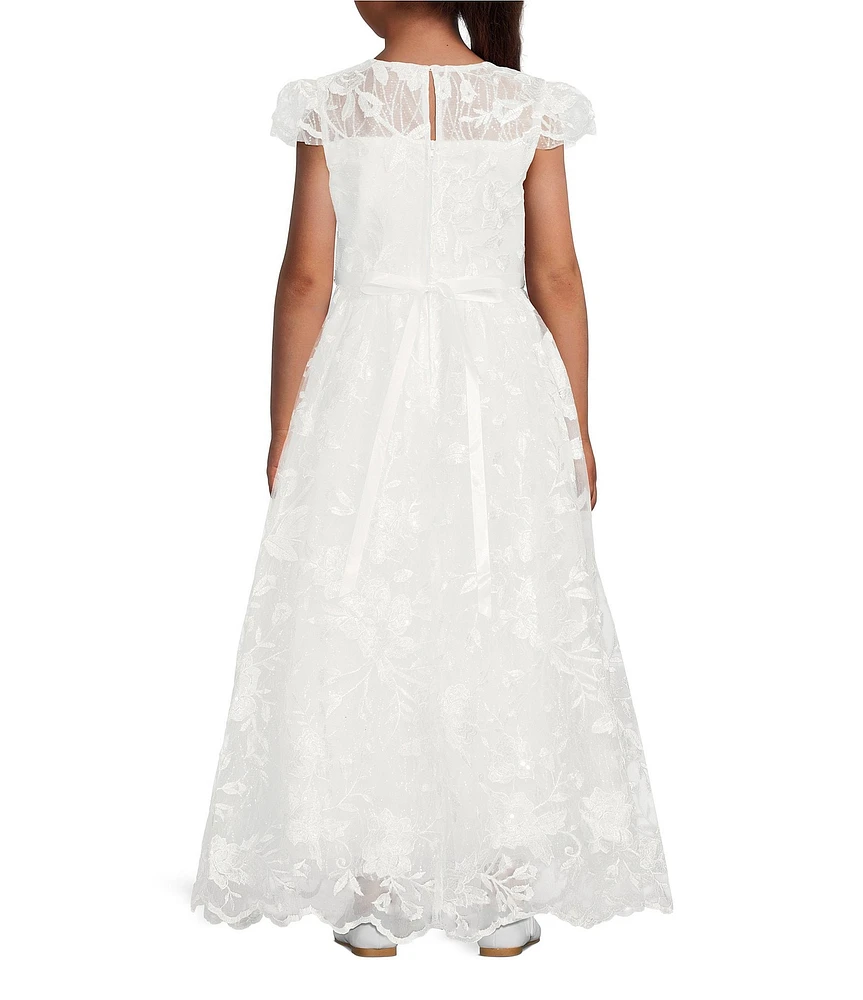 Rare Editions Big Girls Scalloped Embroidered Mesh Gown