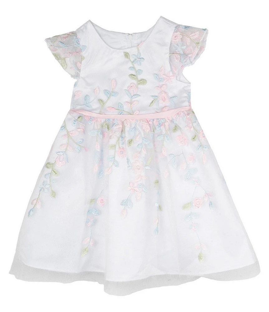 Rare Editions Baby Girls Floral Embroidered Glitter-Accented Mesh Fit & Flare Dress