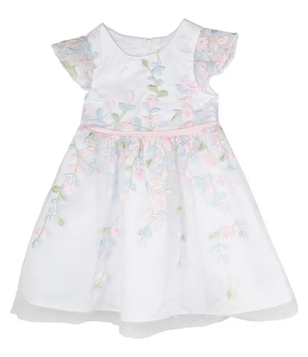 Rare Editions Baby Girls Floral Embroidered Glitter-Accented Mesh Fit & Flare Dress