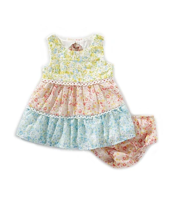 Rare Editions Baby Girls Floral-Printed/Color Block Fit-And-Flare Dress