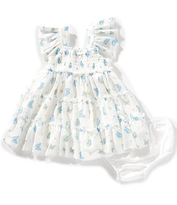 Rare Editions Baby Girls Flutter Sleeve Butterfly-Printed Fit & Flare Dress