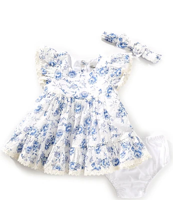 Rare Editions Baby Girls Flutter-Sleeve Floral-Printed Fit-And-Flare Dress