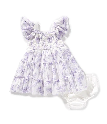 Rare Editions Baby Girls Flutter-Sleeve Floral-Printed Toile Fit-And-Flare Dress
