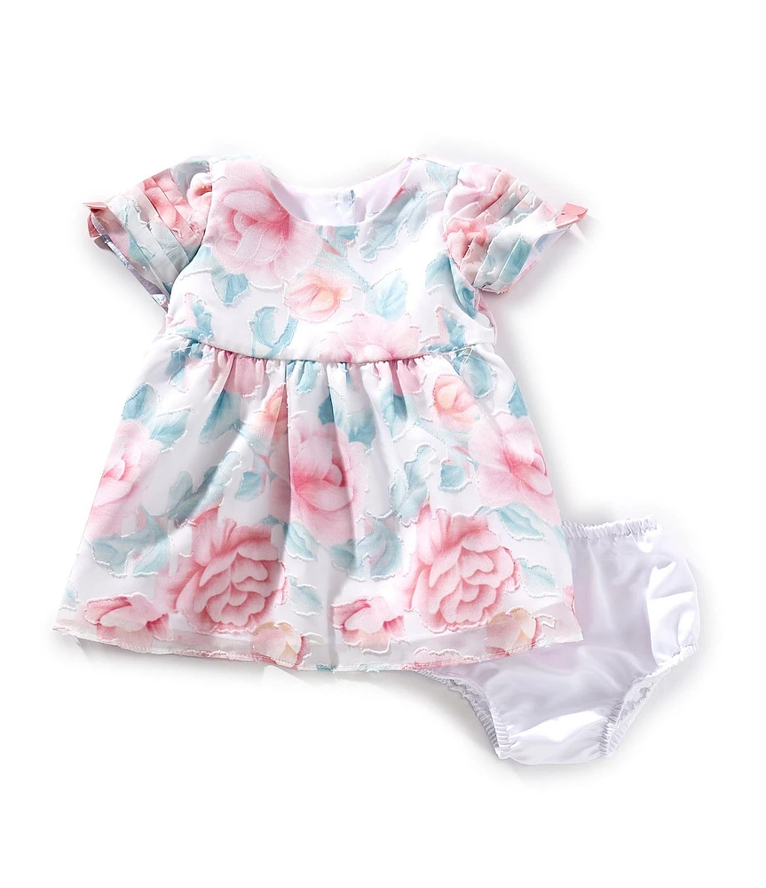Rare Editions Baby Girls Short-Sleeve Floral-Printed Organza Fit-And-Flare Dress
