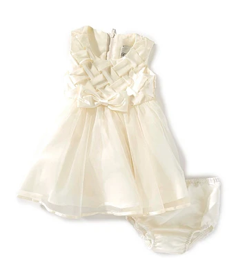 Rare Editions Baby Girls Sleeveless Basketweave-Bodice/Tulle-Skirted Fit-And-Flare Dress