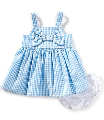 Rare Editions Baby Girls Sleeveless Gingham-Printed Bow-Accented Fit-And-Flare Dress