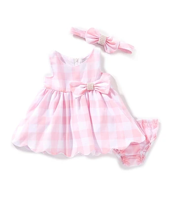 Rare Editions Baby Girls Sleeveless Gingham Printed Woven Fit-And-Flare Dress